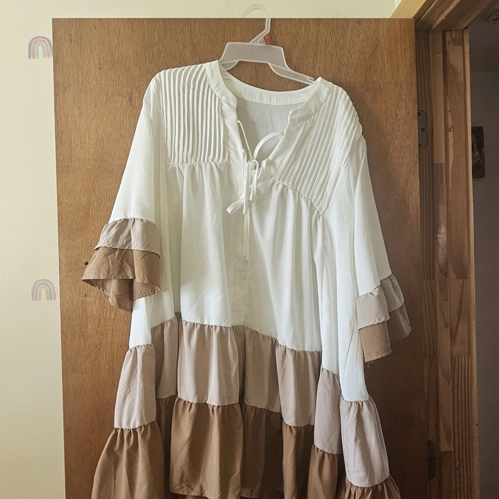 Cupshe White and Brown Mini Dress